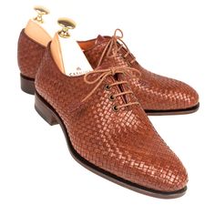 WHOLECUT OXFORD WOMEN SHOES IN TAN BRAIDED Luxury Leather Shoes With Perforated Toe Box For Work, Oxford Dress Shoes With Rubber Sole And Almond Toe, Almond Toe Dress Shoes With Rubber Sole, Almond Toe Dress Shoes With Textured Sole For Derby, Women Shoes Collection, Oxford Women Shoes, Womens Oxfords Shoes, Cordovan Shoes, Oxfords Shoes