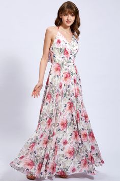 V-neck Sleeveless Dress For Garden Party, Sleeveless V-neck Summer Prom Dress, Summer Bridesmaid V-neck Maxi Dress, Elegant Sleeveless Floral Print V-neck Dress, Pink Flowy Sleeveless V-neck Dress, Fitted V-neck Sleeveless Dress For Wedding Guest, Summer Wedding V-neck Floor-length Dress, V-neck Floral Maxi Dress For Wedding Guest, Pink Sleeveless Floor-length Dress For Spring