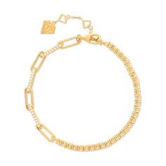 PRICES MAY VARY. The perfect everyday bracelet with a modern twist, the Pave Link Chain 14K Gold Vermeil Tennis Bracelet features half a link chain and half a tennis bracelet chain. Add this piece to your everyday wrist stack or style it on its own, and never need to take it off! White cubic zirconia crystals, Lobster clasp closure, Nickel free, Length: 17cm, Weight: 6g 14K Gold Vermeil - Our sterling silver jewelry is finished with a layer of 2.5 microns thick 14K gold plating to ensure higher Wrist Stack, Wanderlust And Co, Wrist Stacks, Everyday Bracelet, Bracelet Chain, Tennis Bracelet, Link Chain, Gold Plating, Womens Jewelry Bracelets