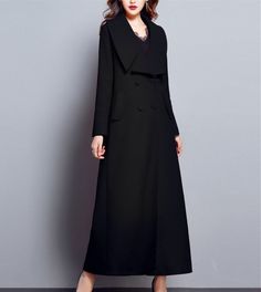 Black coat,wool coat,elegant coat,fitted coat,long full length wool jacket plus size winter coat dre Dress Coat Outfit, Winter Coat Dress, Coat Elegant, Coat Plus Size, Long Coat Jacket, Elegant Coats, Fitted Coat, Plus Size Winter, Long Coat Women