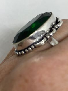 Large brilliant aqua antique glass Ornate German Silver Vintage ring, does not tarnish Size 6.5 My jeweler will re size for a $20 fee All rings are shipped free in the US in a nice gift box. Check out our over a THOUSAND great reviews Engraving is $4 per letter and is not always perfect depending on the piece. It can take a few days if the jeweler is busy. This is payable to Paypal Judithsltd@gmail.com Green Ring With Large Stone, Antique Handmade Green Emerald Ring, Green Crystal Round Ring Gift, Green Crystal Round Ring As Gift, Green Crystal Round Ring For Gift, Classic Adjustable Green Emerald Ring, Antique Emerald Rings For Gifts, Handmade Green Crystal Ring, Antique Emerald Ring For May Birthstone Gift