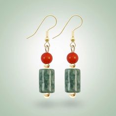 Zella Earrings - Jade Maya Orange Jade Jewelry Gift, Red Rectangular Adjustable Jewelry, Tube Jewelry, 2022 Jewelry, Beautiful Shapes, Handmade Clay Jewelry, Small Boho, Coral And Gold, Leaf Green