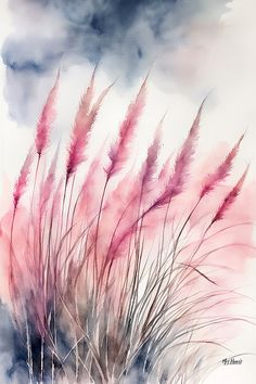 Pink muhly grass is a captivating ornamental grass that adds a soft, ethereal touch to any landscape with its delicate, feathery plumes in shades of pink and mauve. This watercolour art print beautifully captures the essence of this graceful plant, allowing you to bring a piece of nature's tranquillity into your home and create a serene, calming atmosphere. Muhlenbergia Capillaris, Nature Watercolor Art, Pink Muhly, Watercolour Botanical, Abstract Watercolor Flower, Watercolor Scenery, Basic Watercolor, Learn Watercolor Painting, Ornamental Grass