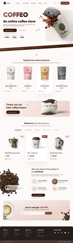 the website for coffee shop is displayed