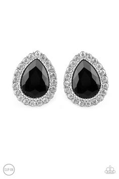 Glassy white rhinestones spin around a faceted black teardrop gem for a regal look. Earring attaches to a standard clip-on fitting. Sold as one pair of clip-on earrings. 5 Dollar, Hammered Hoop Earrings, Gold Filled Hoops, Paparazzi Accessories, White Rhinestone, Black Earrings, Affordable Jewelry, Paparazzi Jewelry, Stunning Jewellery