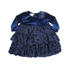 Jumpers - Infant Girls Velour Dress, Navy, 3 Tier Skirt, Appliqued Flower Embellished With Sequins, Cuff Wrists, Keyhole With Button Closure At Back Of Neck, 90% Polyester 10% Spandex, #12214 Size: 12 Months.  Color: Blue.  Gender: female. Velour Dress, American Girl Clothes, Kids Outfits Girls, Tier Skirt, Baby & Toddler Clothing, Girls Long Sleeve, Toddler Girls, American Girl