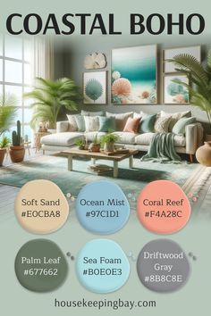 Coastal Boho – Color Palette Coastal Bedroom Colors, Boho Palette, Boho Coastal Bedroom, Boho Color Scheme, Coastal Color Palettes, Ocean Color Palette, Boho Color Palette, Beach House Colors