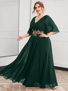 Plus Butterfly Sleeve Appliques Maxi Prom Dress | EMERY ROSE Moda Festa Plus Size, Maxi Prom Dress, Prom Dress Plus Size, Plus Size Party Dresses, Chiffon Floral, Butterfly Sleeve, Maxi Dress Prom, فستان سهرة, Prom Dresses Online