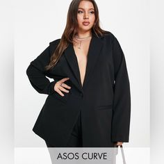 Black Oversized Blazer In Both Size 12 And 16 From Asos Curve. Both Never Been Worn And Nwt. Comes With An Extra Button. Asos Black Dress, Blazer Outfits Casual, Suit Jacket Dress, Plus Size Blazer, Business Chic, Asos Curve, Tailored Suits, Oversized Blazer, Blazer Outfits