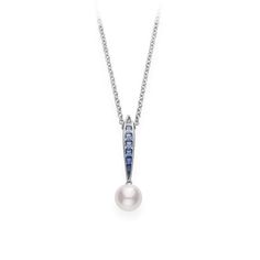 Inspired by water, Mikimoto's Ocean Collection sparkles in shades of blue sapphires and waves of radiant Akoya cultured pearls. This pendant features a 8.5x8mm Akoya cultured pearl with .56ct of blue sapphires set in 18 Karat white gold Luxury Blue Necklaces With Pearl Pendant, Luxury Blue Pearl Pendant Necklaces, Luxury Blue Necklace With Pearl Pendant, Luxury Blue Pearl Pendant Necklace, Blue Round Pearl Charm Jewelry, Blue Round Jewelry With Pearl Charm, Luxury Blue Jewelry With Pearl Drop, Luxury Blue Pearl Drop Jewelry, Blue Briolette Pearl Necklace For Gift