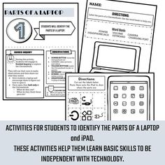 an activity sheet for students to identify the parts of a laptop and how they use it