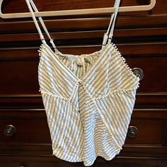 Beautiful Tank! Never Worn Casual Denim Tops For Vacation, Light Wash Cotton Beach Top, White Denim Casual Tops, Summer Denim Tops For Vacation, White Denim Tops For Spring, White Denim Top For Day Out, Trendy Denim Tops For Vacation, Spring White Denim Top, Casual Denim Beach Tops