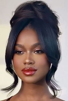 Elegant Updo For Black Women, Victorian Hairstyles Black Women, Wedding Hairstyles For Black Women Updo, High Bun With Side Bangs, Corporate Natural Hairstyles, Curly Hair Updo Black Women, Classy Updo Hairstyles Black Women, Black Hair Updo Hairstyles Classy, Prom Hairstyles For Black Women Classy