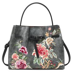 PRICES MAY VARY. Elegant Floral Design: This stylish handbag features vibrant floral embroidery on high-quality vegan leather (PU), offering a blend of sophistication and femininity. It pairs perfectly with both casual outfits and traditional Chinese cheongsams. Spacious and Functional: Designed with ample interior space, this bag easily fits all your essentials like a wallet, phone, makeup, and small accessories, keeping you organized on the go. Adjustable & Versatile Strap: The detachable, adj Girly Purse, Printed Fabric Bags, Paw Wallpaper, Handbag Design, Hand Bags For Women, Leather Tote Bag Women, Vegan Leather Tote Bag, Carpet Bag, Purses For Women