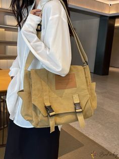 BirdinBag - Premium Canvas Bag with Multiple Pockets - Spacious and Stylish Shoulder Bag For School, Vintage Messenger Bag, Details Pictures, Word Wrap, Black Bag, Save The Planet, Color Khaki, Canvas Bag, Crossbody Bags