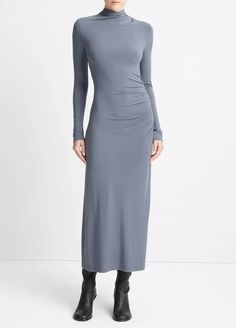 Ruched Long-Sleeve Turtleneck Dress in Vince Products Women | Vince Turtleneck Long Sleeve Dress, Turtleneck Midi Dress, Long Sleeve Turtleneck Dress, High Neck Maxi Dress, Cami Maxi Dress, Silk Dresses, Turtleneck Dress, Timeless Dress, Luxury Clothes