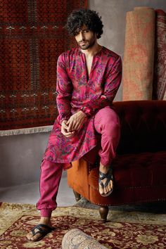 Anita Dongre Menswear, Print Kurta Design For Men, Printed Mens Kurta, Men’s Kurta Design, Men’s Kurta, Men Printed Kurta, Mens Ethnic Wear Wedding, Printed Kurta For Men, Kurta Outfit