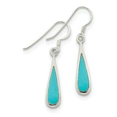 Sterling Silver Dangling Simulated Turquoise Earrings (Approximate Measurements 34mm x 6mm) Size: (34 mm x 6 mm).  Gender: female.  Age Group: adult. Cowgirl Bling, Turquoise Earrings Dangle, Teardrop Dangle Earrings, Kids Earrings, French Wire, Girls Earrings, Fine Jewelry Gift, Wire Earrings, Feather Earrings