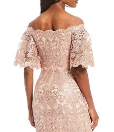 Tadashi Shoji Off-the-Shoulder Short Flutter Sleeve Sequin Lace Scalloped Hem Gown | Dillard's Elegant Lace Off-shoulder Evening Dress, Off-shoulder Lace Evening Dress For Formal Occasions, Off-shoulder Lace Evening Dress For Formal Events, Formal Off-shoulder Lace Evening Dress, Elegant Off-shoulder Lace Dress With Ruffles, Elegant Off-shoulder Lace Dress, Elegant Off-shoulder Scalloped Lace Dress, Evening Off-shoulder Dresses With Lace Sleeves, Fitted Off-shoulder Lace Evening Dress