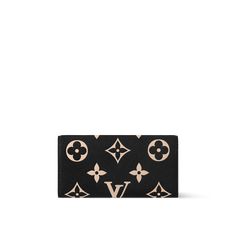 LOUIS VUITTON® - Emilie Wallet - Black/beige Luxury Compact Beige Wallet, Luxury Beige Rectangular Wallet, Luxury Beige Bifold Wallet, Louis Vuitton Emilie Wallet, Emilie Wallet, Louis Vuitton Official, Press Studs, Small Leather Goods, Long Wallet