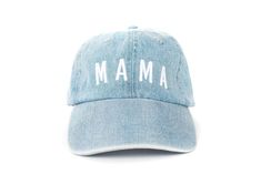 Denim Mama Hat Trendy Cotton Trucker Hat With Flat Brim, Cotton Snapback Hat, Trendy Adjustable Fit Cotton Snapback Hat, Trendy Cotton Adjustable Snapback Hat, Everyday Brimmed Dad Hat, Adjustable Brimmed Dad Hat For Everyday, Summer Cotton Brimmed Trucker Hat, Adjustable Cotton Fitted Hat, Cotton Brimmed Trucker Hat For Summer