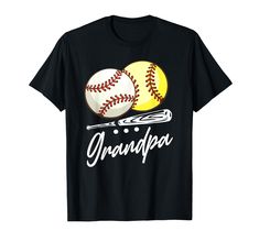 a black shirt with an image of two baseballs and the words grandpa on it