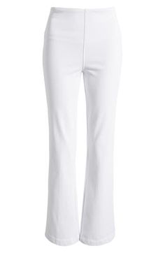 Made from comfy stretch denim, these high-waisted pants are designed with leg-elongating flared legs. 32" inseam Pull-on style Back patch pockets 95% cotton, 5% spandex Machine wash, line dry Imported Hosiery Casual Stretch Flares, White Stretch Flare Jeans, White Stretch Flare Jeans For Fall, White Stretch Casual Flare Jeans, White Stretch Flare Jeans Casual Style, Casual White Stretch Flare Jeans, White Comfort Stretch Bottoms For Spring, Comfort Stretch Wide Leg Pants, Stretch Cotton Wide-leg Flare Jeans