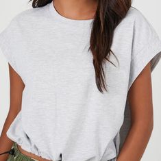 Cotton Tops With Drawstring For Loungewear, Cotton Drawstring Tops For Loungewear, Trendy Drawstring Tops For Loungewear, Cotton Drawstring Crew Neck Top, Trendy Cotton Top With Drawstring, Cotton Crew Neck Top With Drawstring, Casual Crew Neck Crop Top, Trendy Crew Neck Top With Drawstring, Trendy Cotton Crop Top With Drawstring