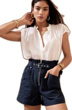 Chic Belted Shorts For Summer, Chic Summer Shorts With Belt Detail, Belt Detail Shorts For Summer, Summer Shorts With Belt Detail, Belted Linen Shorts For Summer, Short A, Luxury Linen, High Rise Shorts, The Spirit