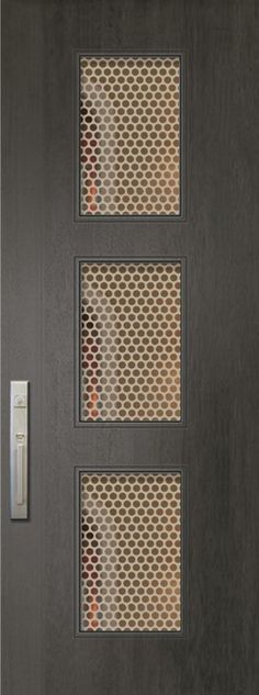 the front door is decorated with decorative mesh panels