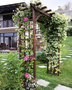 an outdoor garden with lots of flowers growing on it