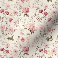 a white background with pink flowers and green leaves on the bottom right corner is an image of a flowery pattern