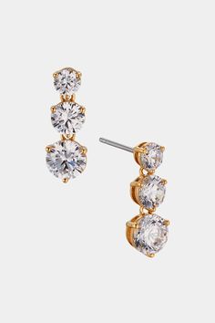 PERFECT TENNIS GRADUATED CZ LINEAR EARRINGS – NADRI Three Stone Cubic Zirconia Earrings For Wedding, Elegant Three-stone Wedding Earrings, Elegant Three Stone Wedding Earrings, Linear Earrings, Modern Love, Fine Jewellery Earrings, Bride Bridal, Cz Stone, Ring Bracelet