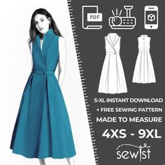 a woman's dress sewing pattern with measurements