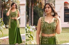 Gorgeous Jacket style outfit with embroidered croptop with trendy Skirt light weight premium fabric size :40 occasion: Mehendi Dress For Mehendi, Lehenga Gown, Partywear Dresses, Hand Work Blouse, Ready To Wear Saree, Stylish Skirts, Trendy Skirts, Half Saree, Long Gown