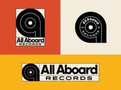 the all aboard records logo is shown in three different colors