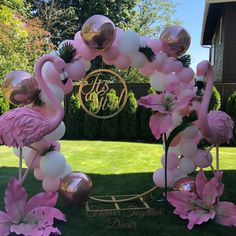 a flamingo themed birthday party with balloons