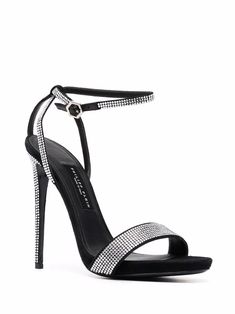 Ankle Strap High Heels, Cute Heels, Suede Sandals, Philipp Plein, Crystal Embellishment, 2000s Fashion, Sandals Black, Black Sandals, High Heel