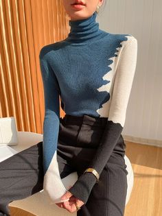 Elegant Edgy, Womens Sweaters, Fashion Elegant, Long Sleeve Turtleneck, Color Block Sweater, Mode Inspiration, Elegant Style