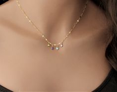 Personalized Family Birthstone Necklace for Woman. All Gold Filled.  This dainty birthstone necklace is made with our sequin chain and has lots of sparkle.  The dainty birthstone is 4mm and the metal is also 14k gold filled as well as all the components.  Looking to add more than 1 charm?  You can select up to 10 from the drop down menu.  If you need more, contact us so we can help. We can ship this directly to the recipient if you desire.  For a custom gift message, leave us a note and we will Family Birthstone Necklace, Schmuck Gold, Birthday Jewelry, Daughter Jewelry, Jewelry Minimalist, Gift For Mother, Gift Message, Birthstone Charms, Keep Jewelry