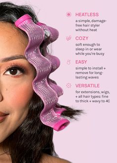 AOA No-Heat Wavy Hair Curlers are easy to use + make beautiful waves without damage. Great for extensions, wigs, + more. Soft enough to sleep in or wear while you’re busy. Includes: 6 curlers + 1 hook Size:1.2" x 10"(3 cm x 25.5 cm) How To Use Wet and towel-dry your hair. For best results, spray hair with setting spray before applying the curlers. Connect the rod and slip the hook through the waved ribbon. Wrap the hook around a one-inch section of hair, and pull it through to secure the ribbon to the hair. Allow hair to dry naturally for a few hours or overnight. If in a hurry, blow dry on low-medium heat.* Pull off the curler starting from the bottom, then style as desired. *To avoid damage, do not use under direct high heat for more than a few seconds. Best Hair Rollers, Sprouting Potatoes, Curlers For Short Hair, Heat Free Curls, Magic Hair Curlers, No Heat Curlers, Grey Hair Coverage, Hair Curlers Rollers, Spray Hair