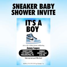 an advertisement for a sneaker baby shower party