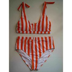 * Juicy Couture High Waist Bikini * Cabana Stripe Swimsuit * 80s Retro Fashion * Size Small * New With Tags Retro Orange Swimwear For The Beach, Retro Orange Swimwear For Vacation, Retro High Waist Swimwear For Pool, Retro High-waist Swimwear For Pool, Retro Orange Beach Swimwear, Retro One-piece Swimwear For Vacation, Retro Summer Swimwear Lined, Retro Lined Swimwear For Summer, Retro Swimwear For Beach Season