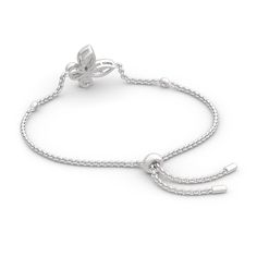 A smart choice you'll want to wear day after day, this sparkling bracelet speaks to your lovely sense of style. Crafted in sterling silver, it features a butterfly adorned with sparkling stones in varied sizes which wrapped in a frame of milgrain detailing.Besides,this bolo bracelet is easy to adjust the size to fit her wrist to create different looks. Sparkling stones add an element of glamour to this feminine design. This lovely bracelet make an elegant accessory. Weight: 4.67 gWidth: 14.97 mm Elegant Silver Bracelet With Butterfly Charm, Elegant Silver Butterfly Bracelets, Luxury Silver Jewelry With Butterfly Charm, Elegant Bracelets With Butterfly Clasp, Elegant Bracelet With Butterfly Clasp, Adjustable Silver Jewelry With Butterfly Clasp, Elegant Adjustable Bracelets With Butterfly Charm, Elegant Adjustable Bracelet With Butterfly Clasp, Elegant Jewelry Bracelet With Butterfly Clasp