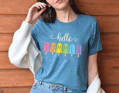 Hello Summer Ice Cream Shirt, Last Day Of School T-Shirt, Teacher Shirt, Teacher Off Duty Gift Shirt, Beach Shirt, Ice Cream Shirt, by ThreeDartDesign on Etsy Ice Cream Shirt, Summer Ice Cream, Cream Shirt, Hello Summer