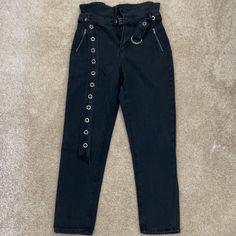 These Jeans Are Super Stylish And Edgy, And Have Amazing Details. I’ve Never Worn Them Unfortunately Because They Don’t Fit. High Waist Jeans For Night Out With Belt Loops, Edgy High Rise Pants With Belt Loops, Edgy High-rise Pants With Belt Loops, Forever 21 High Waist Streetwear Bottoms, Edgy High Waist Bottoms From Forever 21, Edgy Black Bottoms From Forever 21, Grunge High-waist Bottoms For Night Out, Forever 21 Trendy Streetwear Bottoms, Trendy Streetwear Bottoms From Forever 21