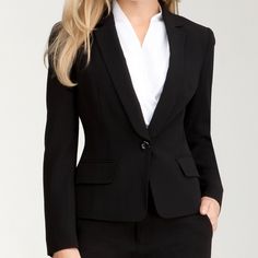 Bebe Blazer Jacket. Glacier Jane 23” Blazer. Black In Color. Us Size 2. Brand New With Tags. Single Button Closure. 2 Non Functional Front Pockets. Long Sleeves With 4 Small Functional Buttons On Each. Professional Button-up Outerwear For Office, Office Wear Collared Blazer With Button Closure, Professional Outerwear With Buttons For Work, Professional Outerwear With Buttons For Office Wear, Professional Business Casual Outerwear With Buttons, Classic Collared Outerwear For Office, Collared Blazer For Work, Fitted Collared Outerwear For Office Wear, Professional Button-up Outerwear For Work