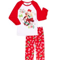 Up For Purchase Is A Brand New/ Nwt Jojo Siwa Pajamas. The Pajamas Are So Adorable And Will Have Your Little Siwanator Ready For The Holidays. The Shirt Is White With Red Raglan Sleeves. The Front If The Shirt Has Large Heart With Jojo And Bowbow Inside. The Shirt Says "Live Loud, Be Merry". The Pants Are Red Fleece With Candy Canes, Snowflakes And Bows All Over. The Pajamas Are 100% Polyester. The Pajamas Are Flame Resistant. As Per Usa Government Regulations, Children's Sleepwear, Pajamas Or L Playful Christmas Loungewear Set, White Holiday Loungewear Sets, Cute Red Pajama Party Sets, Playful Christmas Sleepwear, Playful Cotton Holiday Sleepwear, Playful Holiday Cotton Sleepwear, Playful Cotton Sleepwear For Holidays, White Long Sleeve Christmas Sleepwear, White Long Sleeve Sleepwear For Christmas