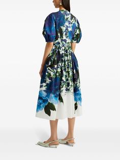 ERDEM abstract-print Tafetta Midi Dress - Farfetch Erdem Dress, Midi Dress Blue, Denim Midi Dress, City Dress, Silk Taffeta, Printed Cotton Dress, Cotton Midi Dress, Green Midi Dress, Printed Denim