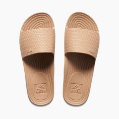 Women's Water Scout Slide in Oasis | REEF® Summer Sport Sandals With Arch Support, Casual Synthetic Sandals For Beach, Summer Open Toe Flip Flops For Everyday, Casual Lightweight Sandals For Beach Season, Beach Season Sport Sandals With Removable Insole, Synthetic Slippers With Woven Sole For Beach, Beige Non-slip Synthetic Sandals, Lightweight Slip-on Summer Flip Flops, Summer Beige Sport Sandals With Arch Support